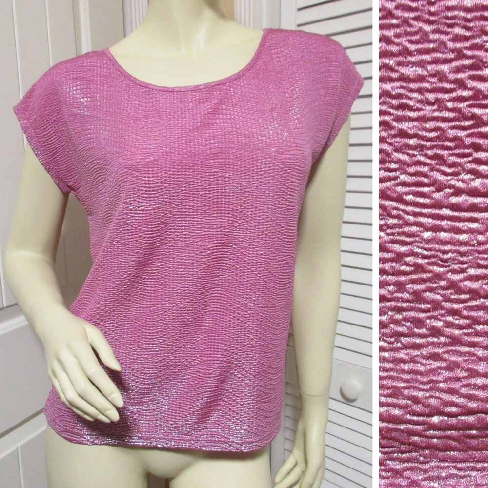Vintage Y2K 90s Candie's Sparkly Pink Silver Glitter Top Femme Barbiecore Travel